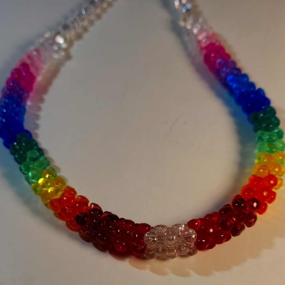 Handmade Rainbow Colorful Beaded Necklace - 19 Inch Length Pride Parade